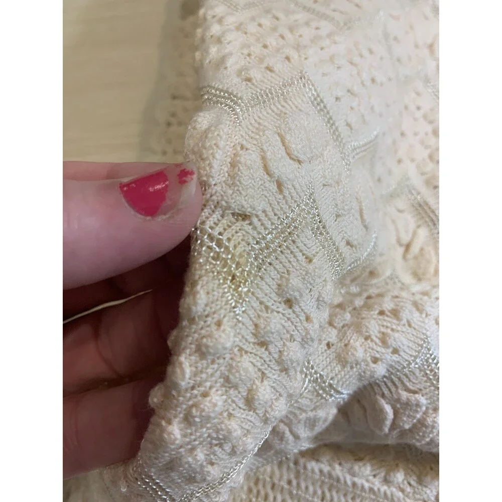 Vintage Handmade Lace & Popcorn Crochet Pale Pink & Champagne 43